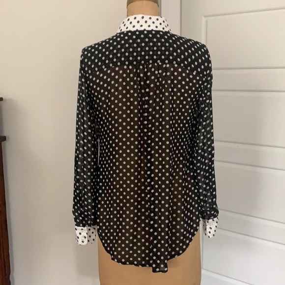 NWT INC Polka Dot Black White Contrast sheer blouse XXL - Picture 3 of 13